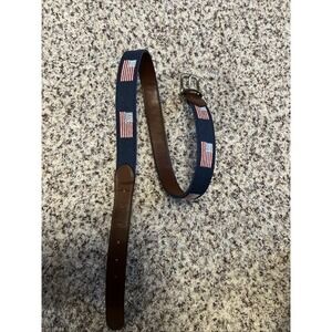 TOMMY BAHAMA USA Flag Canvas / Brown leather Belt Men Sz 34-36 American Flag